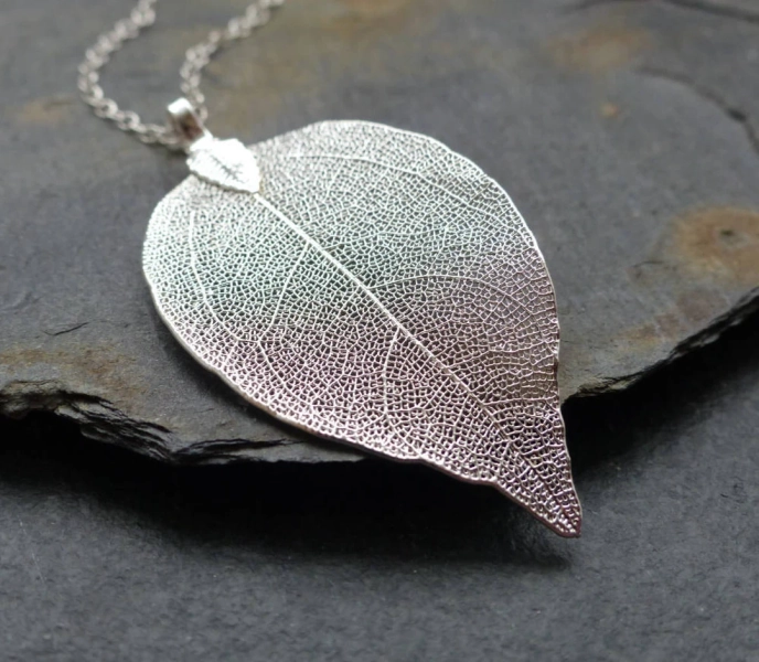 Real Leaf Silver Necklace: Boho Statement Jewellery - Etsy