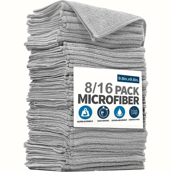 [Ultra Absorbent Microfiber Cloths] Ultra Absorbent 9.8" x 9.8" Bamboo Charcoal Microfiber Cleaning Cloths - Durable, Soft Kitchen & Bathroom Towels for Stains, Grease, and Household Cleaning - High-Quality (8/16pcs) Multipurpose Cleaning