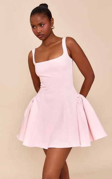 Pale Pink Woven Square Neck Shift Dress