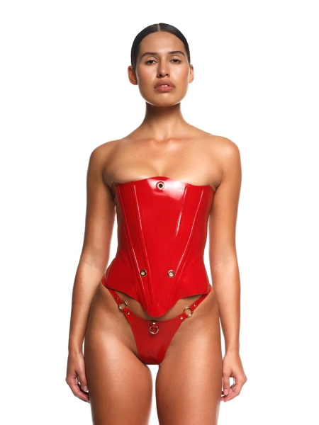 Corset en latex Nessa Rouge Latex Strapless Red Corset