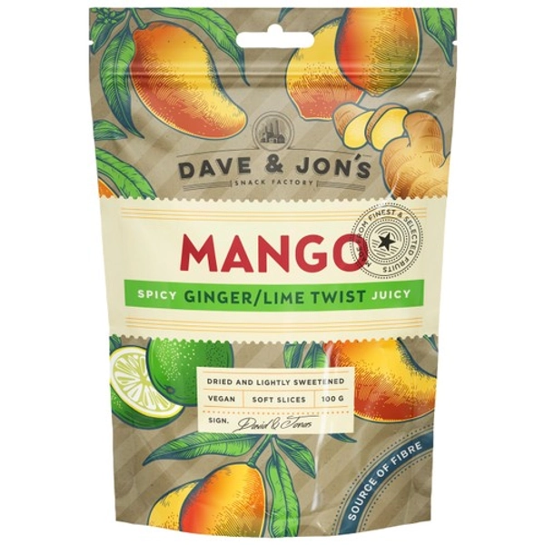 Torkad Mango Ginger/Lime 100g Dave & Jon's