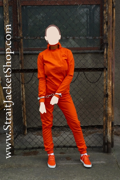 Prisoner Orange Jumpsuit with Neck Collar - Prison / imprisonment / Leather Collar / Inmate