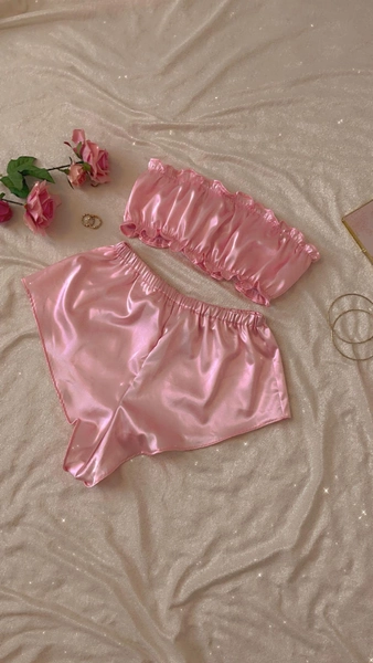 Baby pink satin/cashmere Bra and shorts set, Handmade satin Bra/shorts set, Womens Intimates, Satin Sleep & loungewear, cute pink Satin pj’s