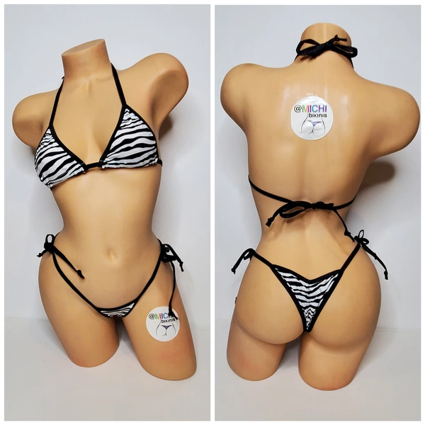 White W/ Black Zebra Stripes Print Medium Coverage Top Scrunch Butt Micro String Bikini Set One Size - Etsy UK