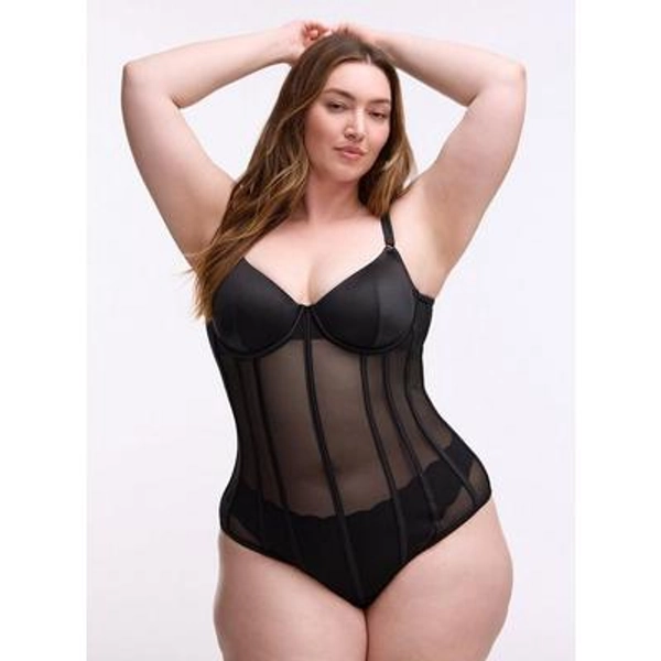 Torrid | Underwire Shine & Mesh Bodysuit in Black