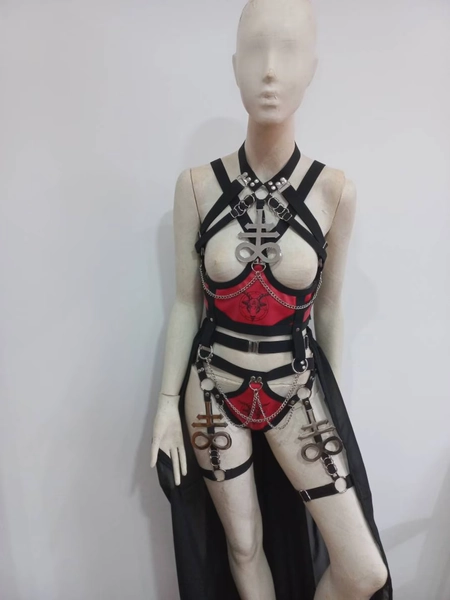 Baphomet Print Elastic Harness Set ( Leviathan Symbols) Red XS -XXXL - Etsy.de
