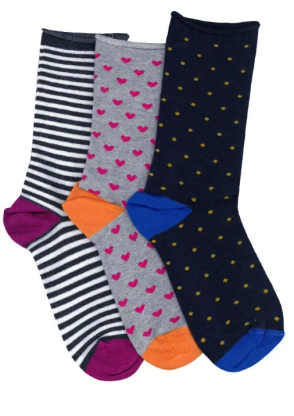 Women's Dot Heart Cotton Crew 3 Pair Pack | Columbine
