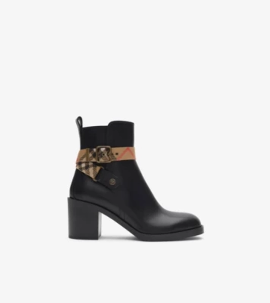 Leather Huntley Heel Boots in Black - Women | Burberryยฎ Official