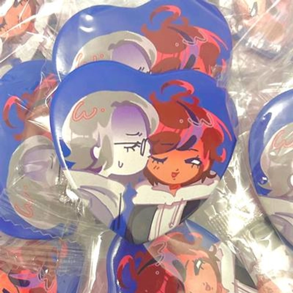 The Hundred Line Last Defense Academy Eitaku Eito and Takumi Kiss Heart Pin/Button