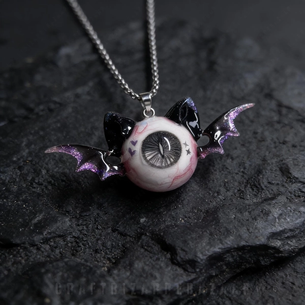 Gothic Bat Wing Eyeball Necklace