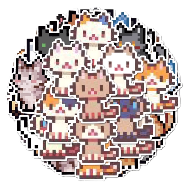 50PCS Pixelated Cat Stickers Cat Decorative Sticker Set