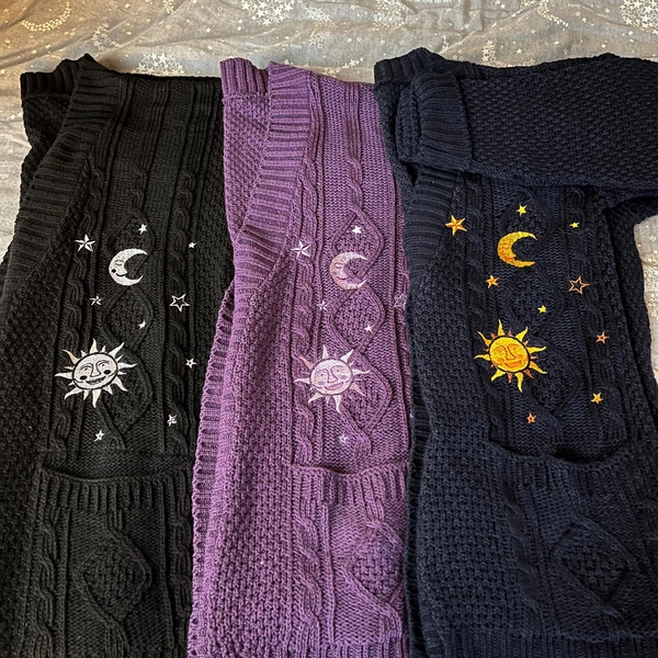 Sun, Moon, and Stars Celestial Cardigan | Three Colourways | Made to Order