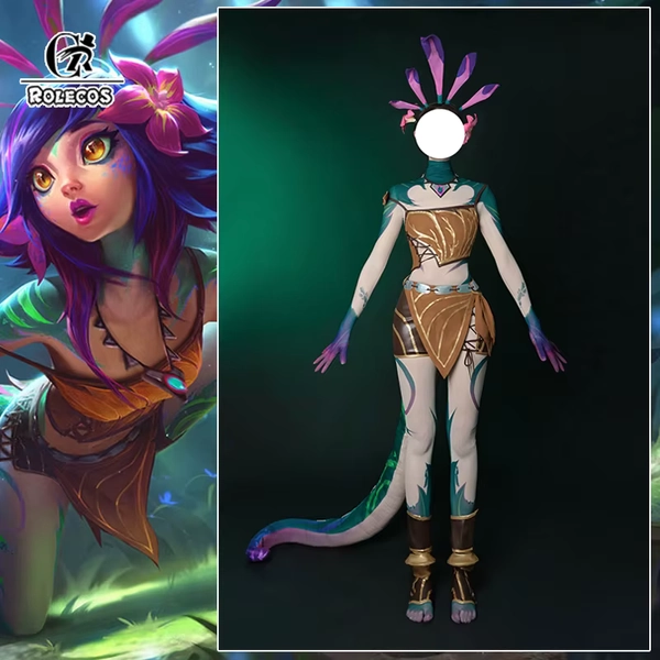 ROLECOS Game LOL the Curious Chameleon Neeko Cosplay Costume Women Neeko Costume Halloween Party Suit Full Set with Tails - AliExpress 