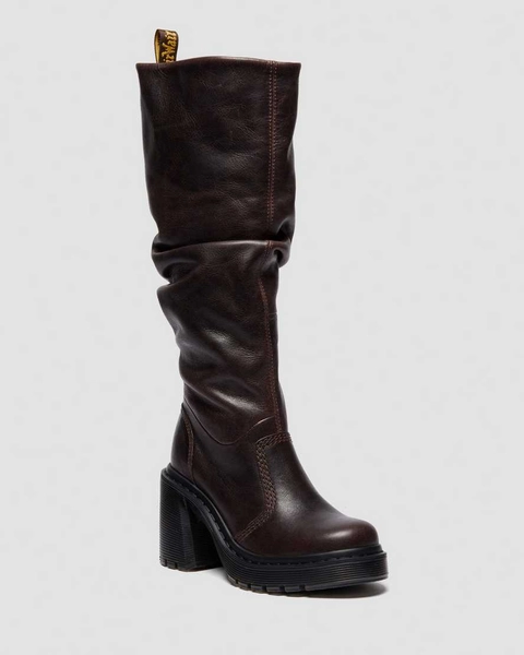 DR MARTENS KASEY LEATHER KNEE HIGH HEELED BOOTS