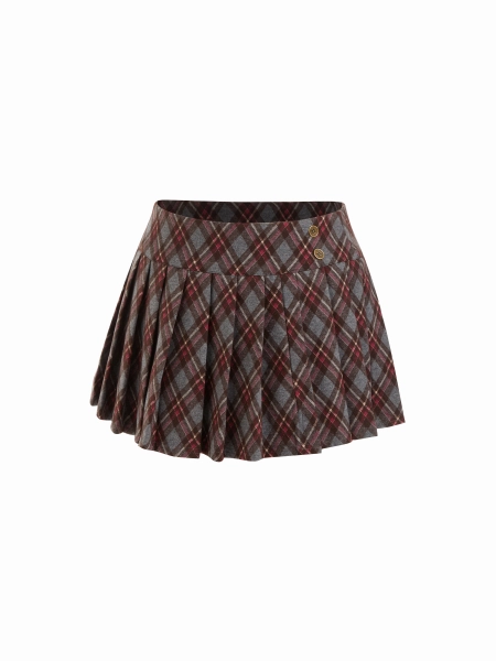 Wool-look Low Rise Tartan Pleated Mini Skirt