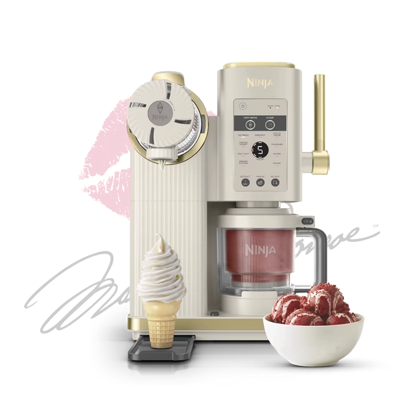 Ninja CREAMi Scoop & Swirl Soft Serve Ice Cream Machine in Stone & Gold