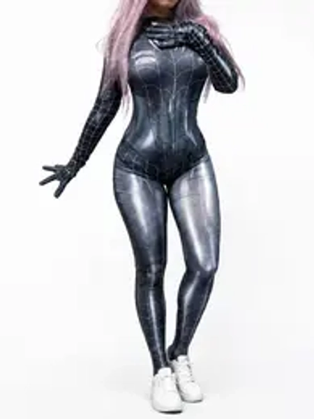 ALIELNOSIRRAH 'Venomous Beauty' Spider Web Cosplay Bodysuit, Women's Stretchy Spandex Superhero Catsuit, Cute Jersey Fabric Clothes Dress for Halloween Costumes