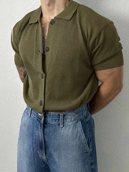 Men's Solid Color Short Sleeve Casual Shirt, Versatile For Spring Commuting