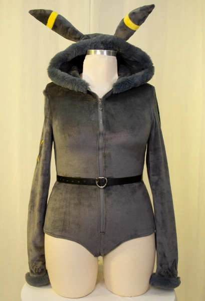 Plus Size PM Derivative Fluffy Bodycon Romper Sexy Lingerie Grey Furry Hooded Bodysuit Homewear with Tail Belt and Socks