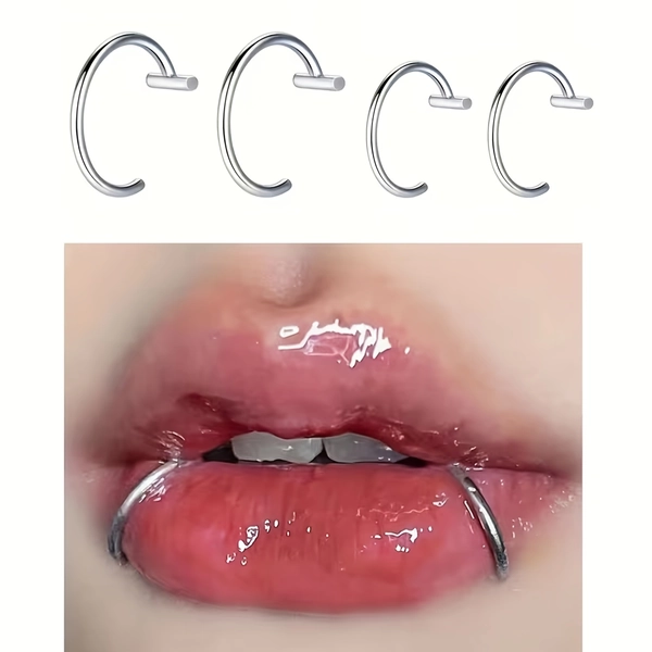 TEMU 4pcs 8mm 10mm Fake Piercing Lip Rings Suitable For - Clip Lip Hoops, No-pierce Body Piercing Jewelry
