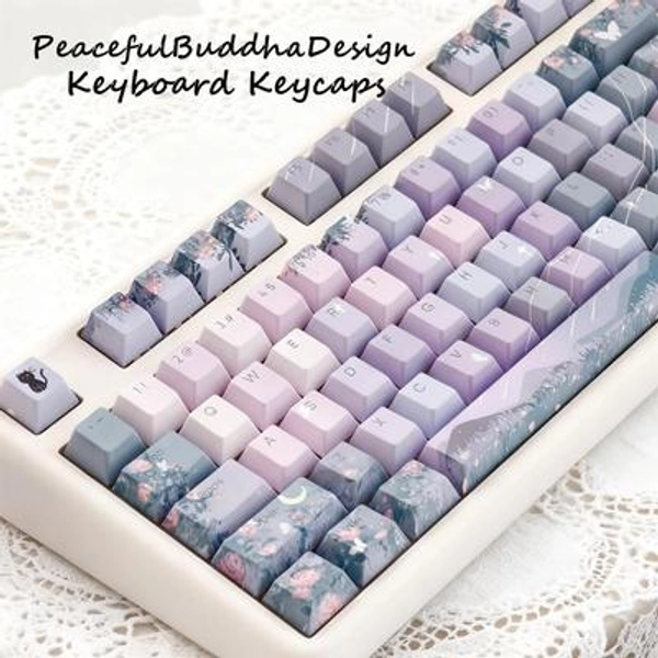 Moon Night Garden Keycap Set, Aesthetic Florals Keycaps, Cherry/MOA Profile PBT Keycaps, Mechanical Keyboard Keycap, Keyboard Full Key Set