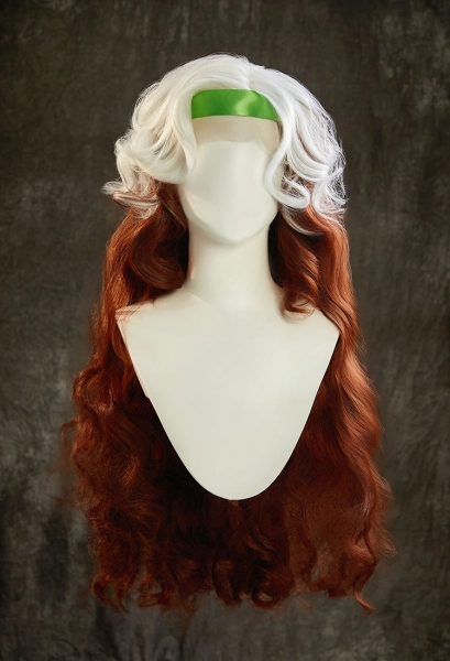 X-Men Rogue Cosplay Wig White and Brown Two-Tone 27.5-inch Long Curly Lace Wig