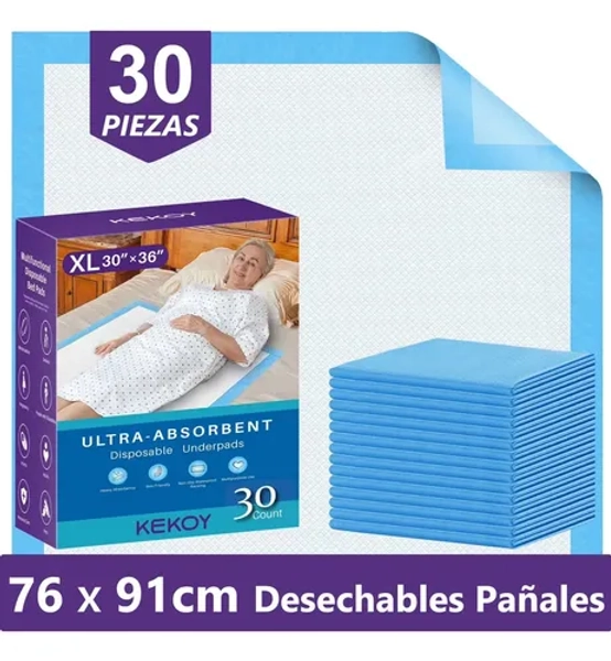 Pañales Desechable Protección Para Incontinencia Adulto 76x91cm 30 piezas Talla Grande Unisex máxima absorbencia KEKOY