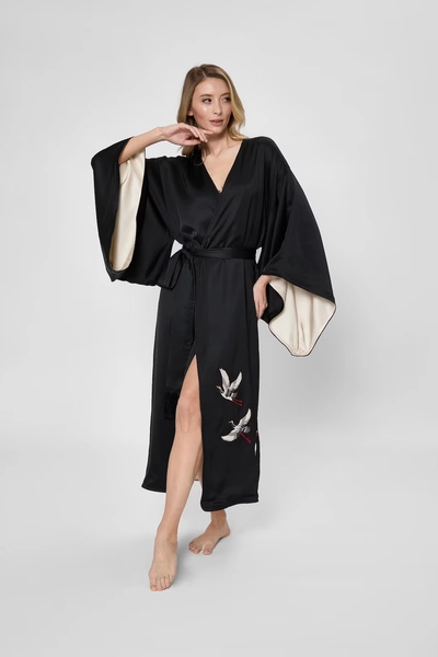 Kimono Long Black Silk Robe for Women, Japanese Style Lounge Embroidered Kimono, Pure Silk Kimono Robe, Luxury Loungewear, Christmas Gift - Etsy