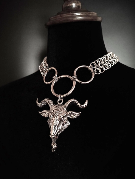 Satanic Chainmail Gothic Choker With Baphomet Goat Head or Inverted Cross in Stainless Steel, Medieval Armor Necklace - Etsy