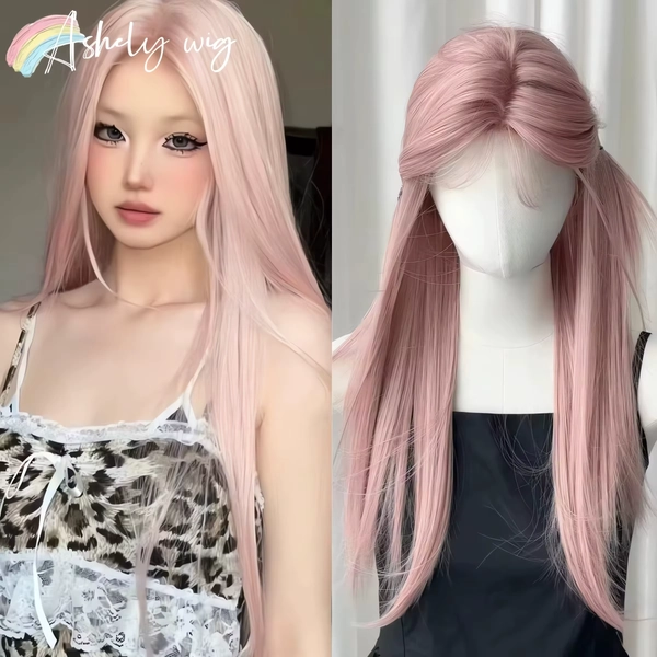 Peluca rosa Ashely, peluca rosa larga y recta de Lolita para mujer, diadema, pelucas sintéticas, Pelucas De Fiesta, pelucas en promoción, Lolita 가 - AliExpress 