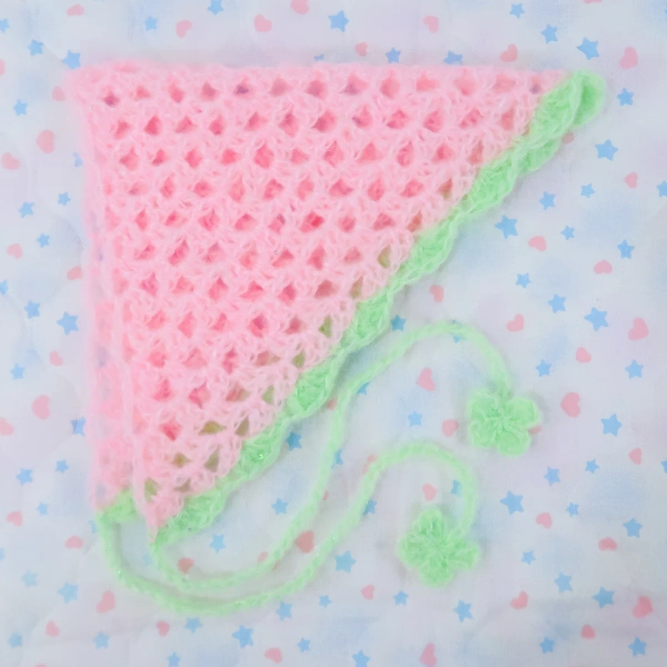 Crochet Bandana Headdress: Pink Strawberry