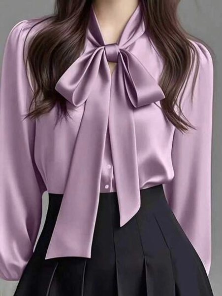 Long Sleeve Purple Satin Shirt