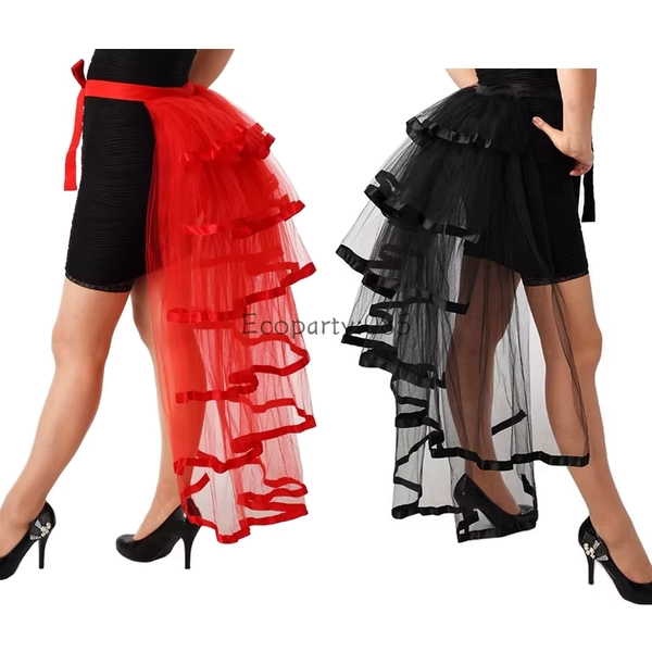 Women Punk Puffy Ruffle Tutu Bustle Skirts Sexy Steampunk Cocktail Party Tie-on Overskirt Gothic Tulle Skirt for Female - AliExpress 200000345