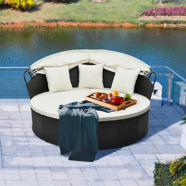 Bertena 76'' Wide Curved Steel Patio Daybed with Cushions