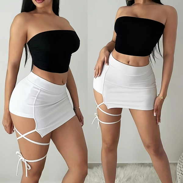 Ladies' Sexy Skirt with Lace-up Design | Elegant Solid Color, Perfect for Spring/Summer Dates
