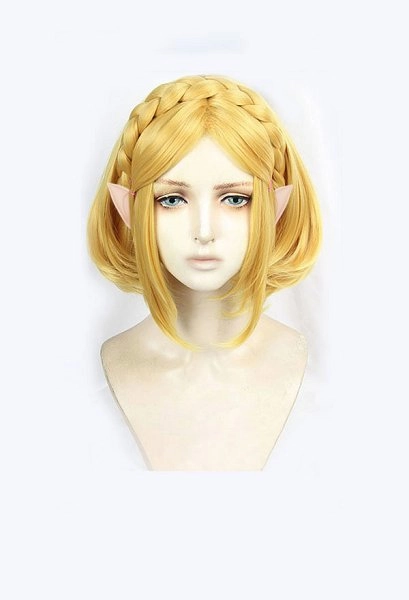 Princess Zelda Cosplay Gold Short Bob Wig with Elf Ears