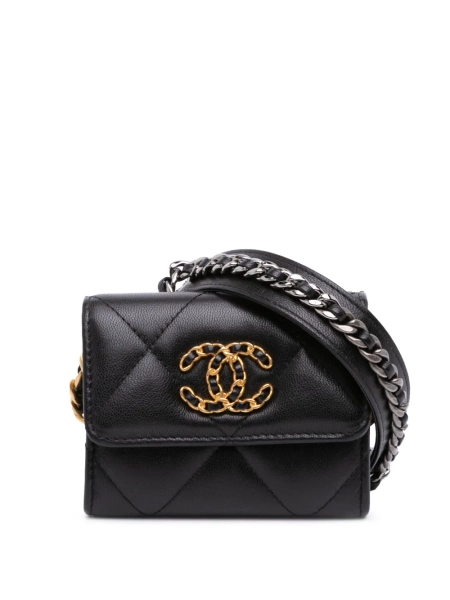 CHANEL Pre-Owned 2020 Lambskin 19 Flap Coin Purse With Chain crossbody bag - Black