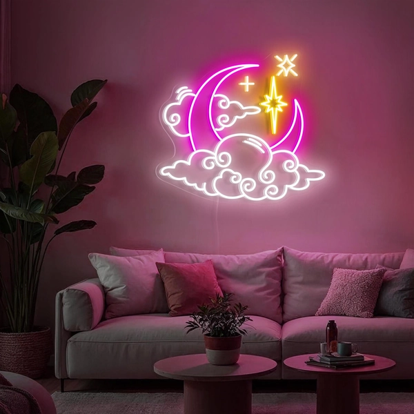 Moon Cloud Star Neon Sign Custom Neon Sign Valentines Day Decor Aesthetic Room Decor Cute Gift for Kids Nursery Decor Moonlight Home Decor
