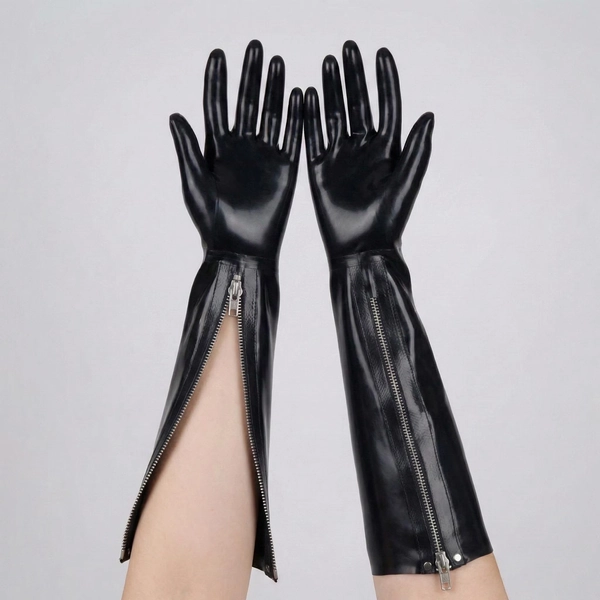 Black Latex Gloves with zip: Latex Couture Fashion