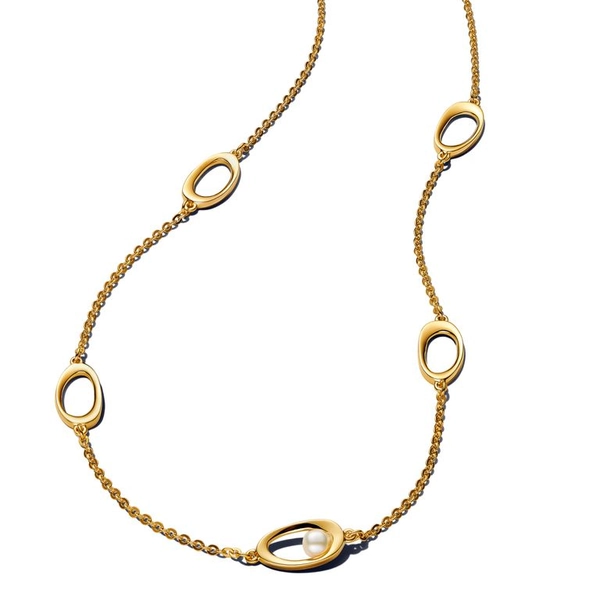 Pandora Necklace, Organic Oval Shaped Freshwater Cultured Pearl, Gold Plated