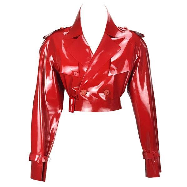 Latex Oversized Trench Jacket w/ matching buttons and buckles in red/red