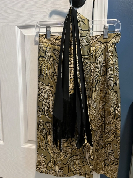 Vintage MAX MARA 100%Silk Gold/Black Paisley Lined Skirt Plus Scarf!!
