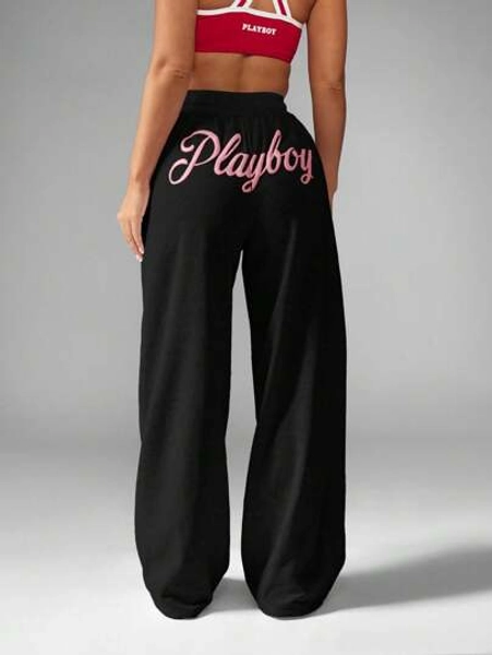 Missguided x Playboy Wide Leg Lounge Joggers High Waist Drawstring Palazzo Pants Relaxed Fit Everyday Athleisure Comfort Cozy Winter Bottoms