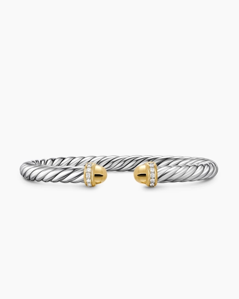 Cable Flex® Bracelet in Sterling Silver with 14K Yellow Gold Domes and Diamonds, 6mm