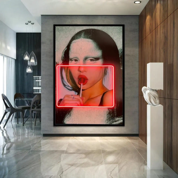 Mona Lisa With Neon Light Stretched Extra Large Canvas Print Urban Modern Graffiti Art Wall Gamer Room Decor Teenage Love Gift for Her - Etsy Australia