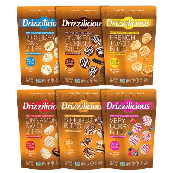 Drizzilicious Mini Rice Cakes Variety Pack, Assorted Rice Cake Snacks, Rice Crisps 6-Pack