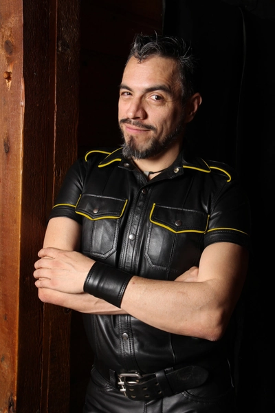 RoB Polizei Lederhemd schwarz mit farbiger Rand