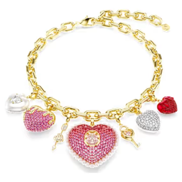 Idyllia necklace, Mixed cuts, Heart, key, Multicoloured, Gold-tone plated