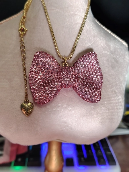 Betsey Johnson Pink Crystal Bow Necklace