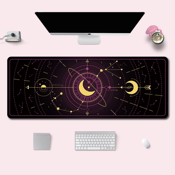 Crescent Moon Desktop Mat Astronomy Room Decor Stars Keyboard Pad - C